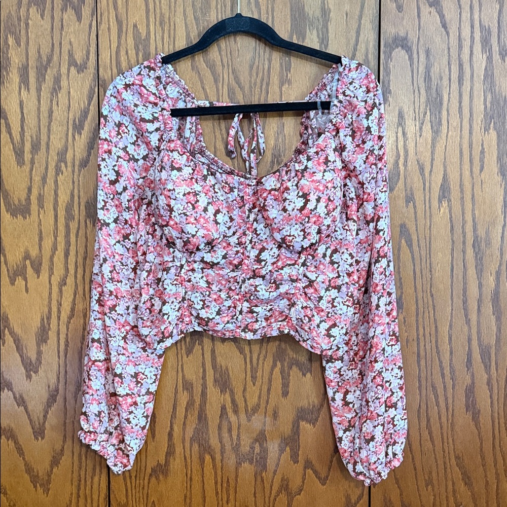 Madden NYC Floral Smocked Corset Top Long Sleeve Size 2X